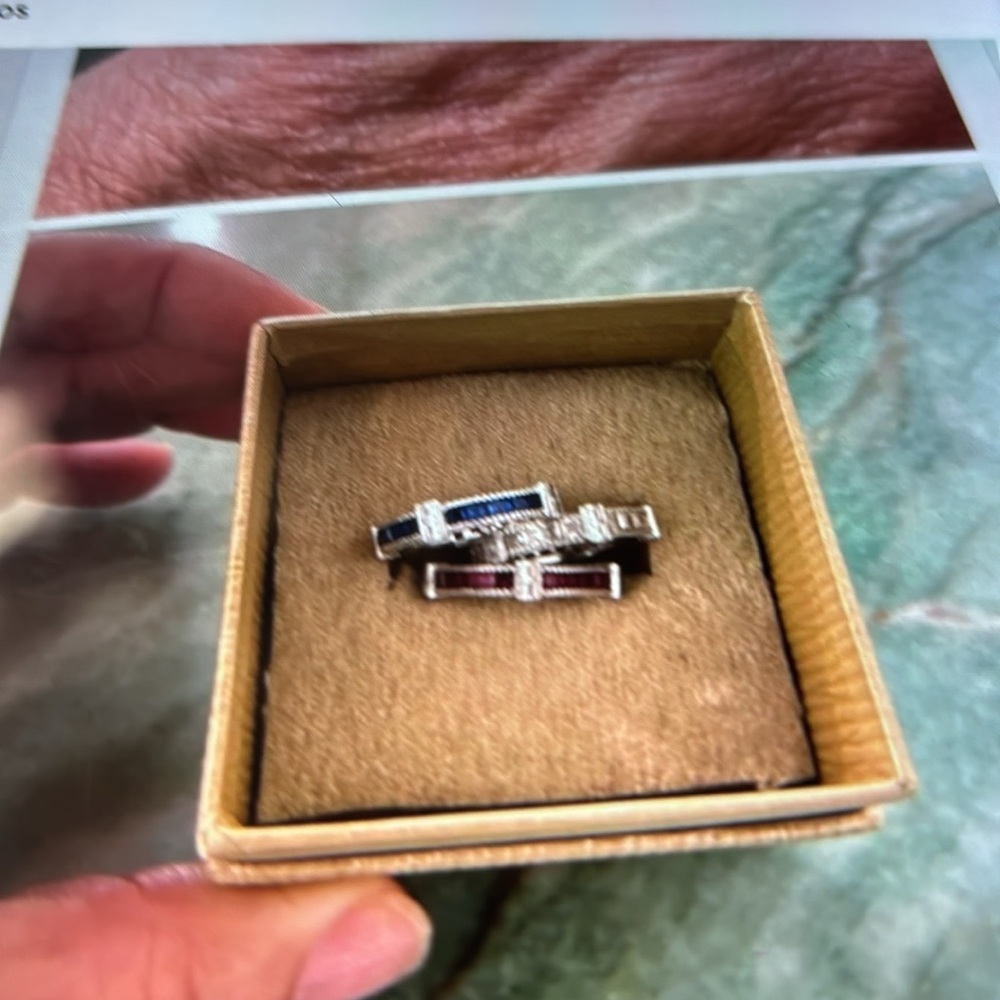 Ladies 3 stackable czs from QVC, red, white,blue czs, like new - Picture 2 of 5